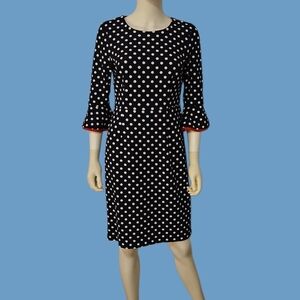SHELBY & PALMER Retro Navy Polka Dot Rockabilly Dress with Red Accents